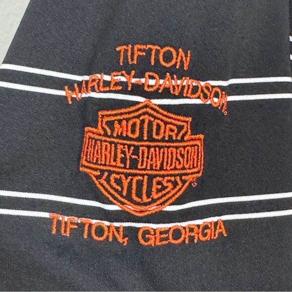 Harley-Davidson Black Striped Embroidered Polo Shirt 2XL Tifton, GA - Picture 3 of 7